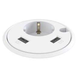 Deskline Circle - Strøm, 2 stk. USB, kabelhul - hvid