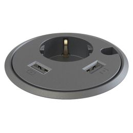 Deskline Circle - Strøm, 2 stk. USB, kabelhul - sort