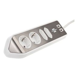 Schuko, 4-stikdåse med USB opladning, Hvid/Alu